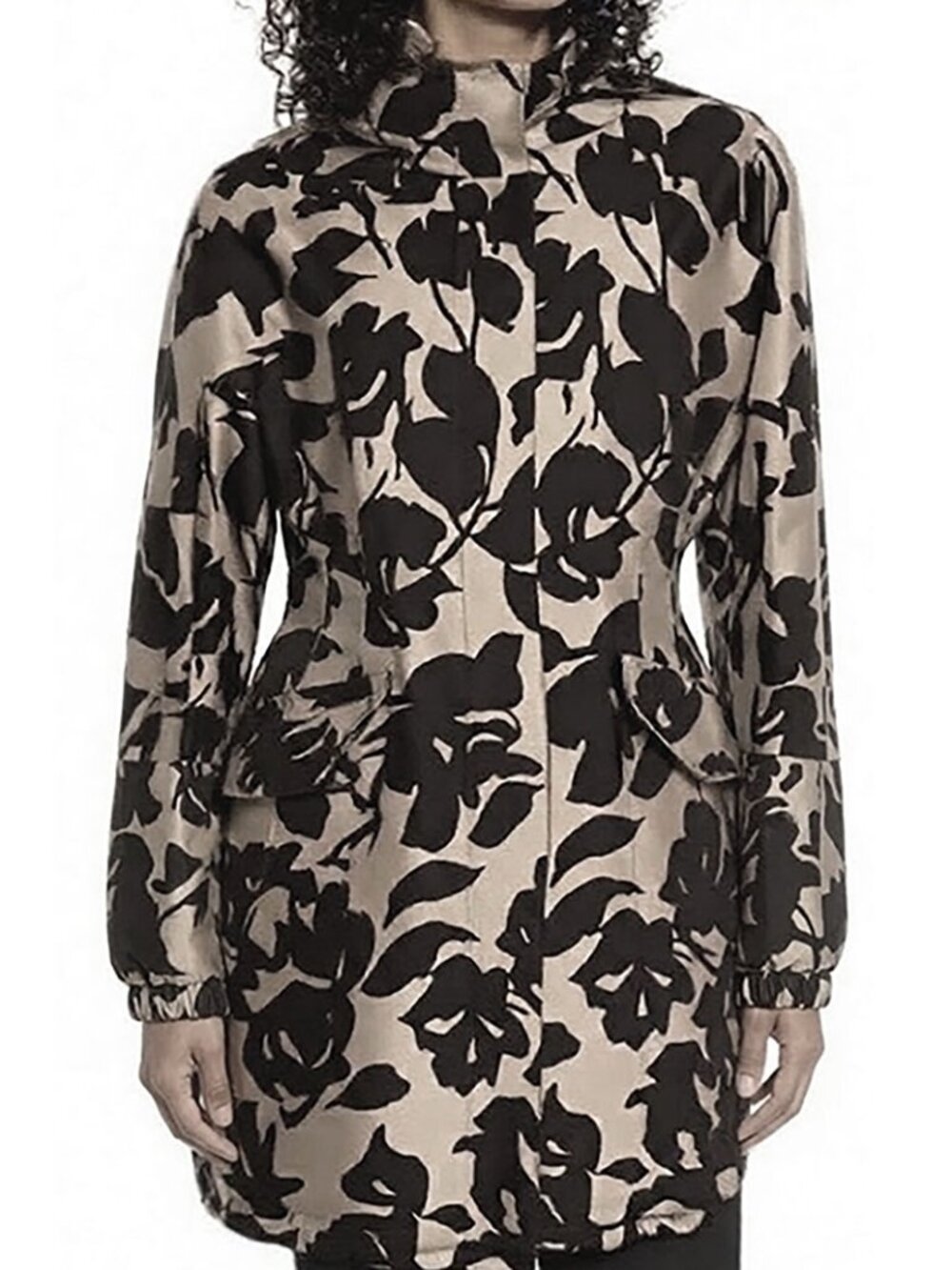 Max Mara Weekend Black Floral Hooded Lightweight Coat Cinched Waist IT44 US10 - Picture 2 of 15
